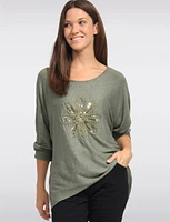 Wool Blend Golden Flower and Sequin Details Top by Froccella