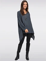 Long Adjustable Sleeves Crinkle Tunic with Necklace by Froccella