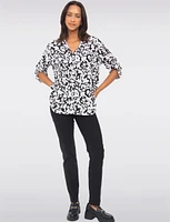 Classic Floral Print Pleated 3/4 Sleeve Button-Down Fitted Shirt by Froccella