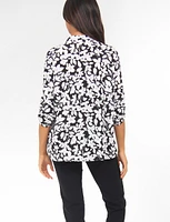 Classic Floral Print Pleated 3/4 Sleeve Button-Down Fitted Shirt by Froccella