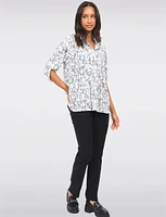 Classic Floral Print Pleated 3/4 Sleeve Button-Down Fitted Shirt by Froccella