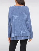 Two-Tiered Printed Dolman Sleeve Silver Stitch Trim Top by Froccella