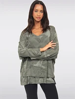 Two-Tiered Printed Dolman Sleeve Silver Stitch Trim Top by Froccella