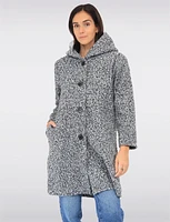 Button-up Long Relaxed Fit Hooded Bouclé Cardigan with Pockets by Froccella