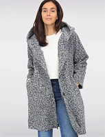 Button-up Long Relaxed Fit Hooded Bouclé Cardigan with Pockets by Froccella