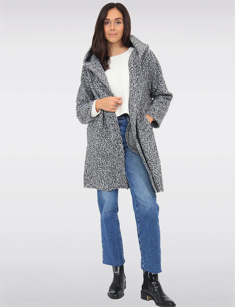 Button-up Long Relaxed Fit Hooded Bouclé Cardigan with Pockets by Froccella