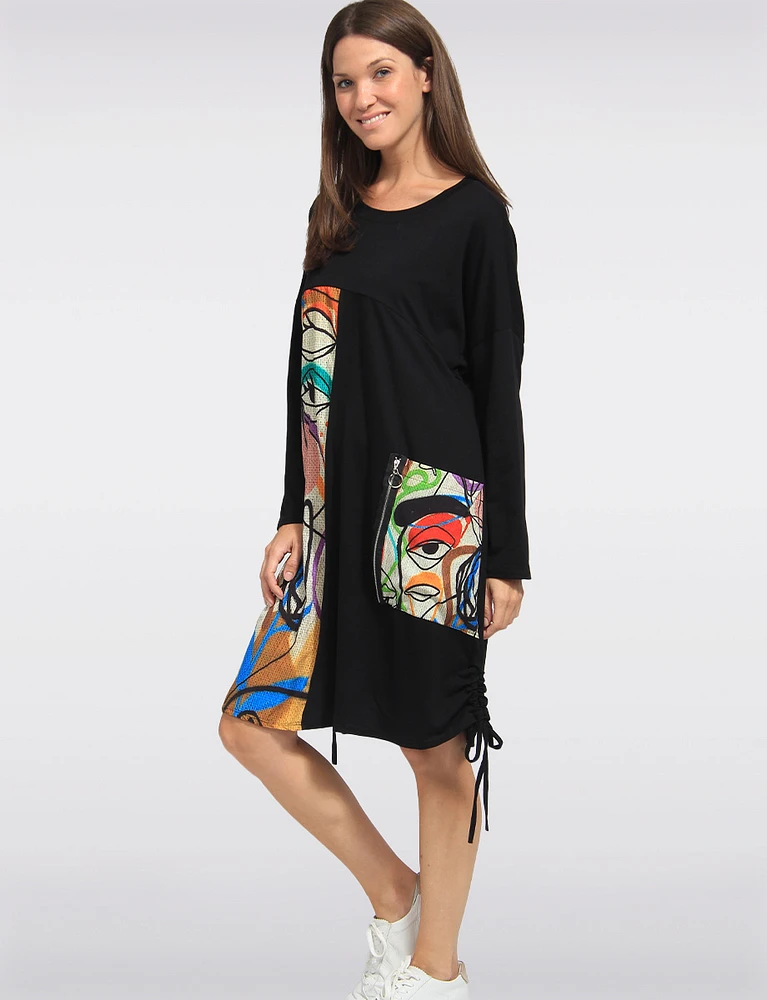 Cotton Blend Long Sleeve Abstract Printed Knit Dress by Froccella