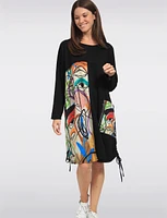 Cotton Blend Long Sleeve Abstract Printed Knit Dress by Froccella