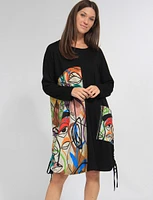 Cotton Blend Long Sleeve Abstract Printed Knit Dress by Froccella