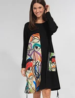 Cotton Blend Long Sleeve Abstract Printed Knit Dress by Froccella