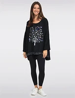 High Low Front Sequin Band Foil Print Top by Froccella