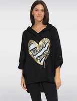 High Low Relaxed Fit Adjustable Sleeves Printed Hooded Top by Froccella