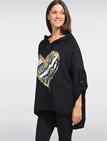 High Low Relaxed Fit Adjustable Sleeves Printed Hooded Top by Froccella