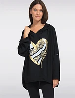 High Low Relaxed Fit Adjustable Sleeves Printed Hooded Top by Froccella