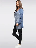 Cotton Stretch asymmetric Buttoned Draped Front Cardigan by Froccella