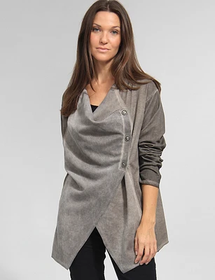 Cotton Stretch asymmetric Buttoned Draped Front Cardigan by Froccella