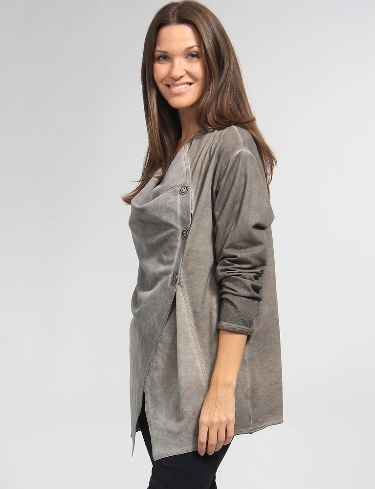 Cotton Stretch asymmetric Buttoned Draped Front Cardigan by Froccella