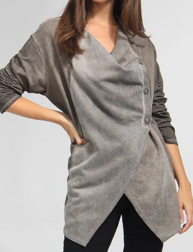 Cotton Stretch asymmetric Buttoned Draped Front Cardigan by Froccella