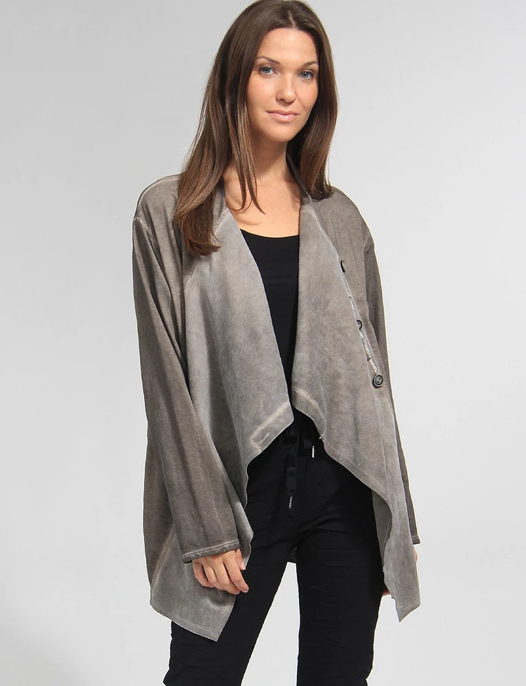 Cotton Stretch asymmetric Buttoned Draped Front Cardigan by Froccella