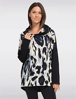 Leopard Print Drop Shoulder Cotton Stretch Black Hoodie by Froccella