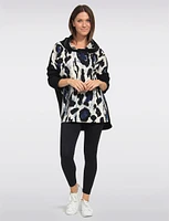 Leopard Print Drop Shoulder Cotton Stretch Black Hoodie by Froccella