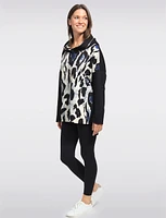 Leopard Print Drop Shoulder Cotton Stretch Black Hoodie by Froccella