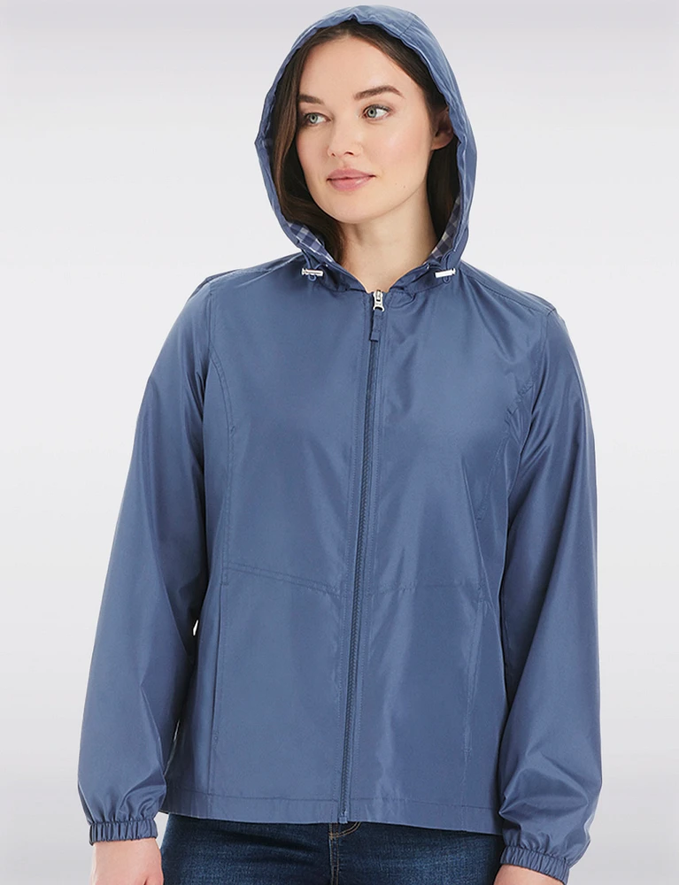 Lightweight Active Sporty  Windbreaker Jacket With Gingham-Lined Hood by Details