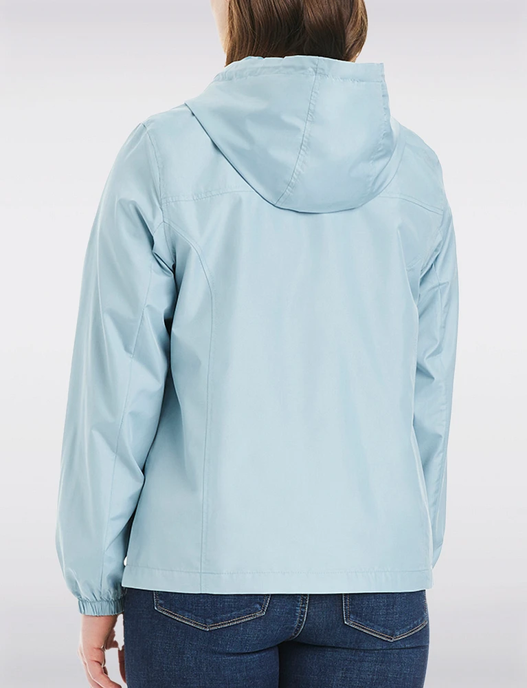 Lightweight Active Sporty  Windbreaker Jacket With Gingham-Lined Hood by Details