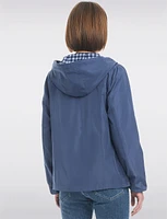 Lightweight Active Sporty  Windbreaker Jacket With Gingham-Lined Hood by Details