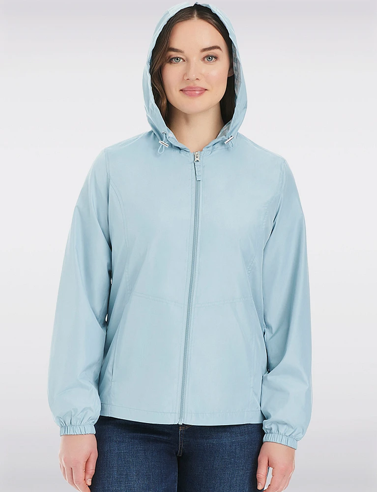 Lightweight Active Sporty  Windbreaker Jacket With Gingham-Lined Hood by Details