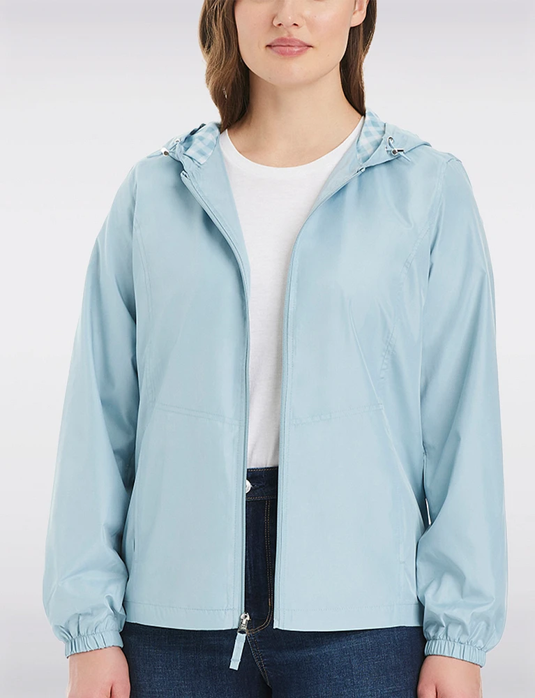 Lightweight Active Sporty  Windbreaker Jacket With Gingham-Lined Hood by Details