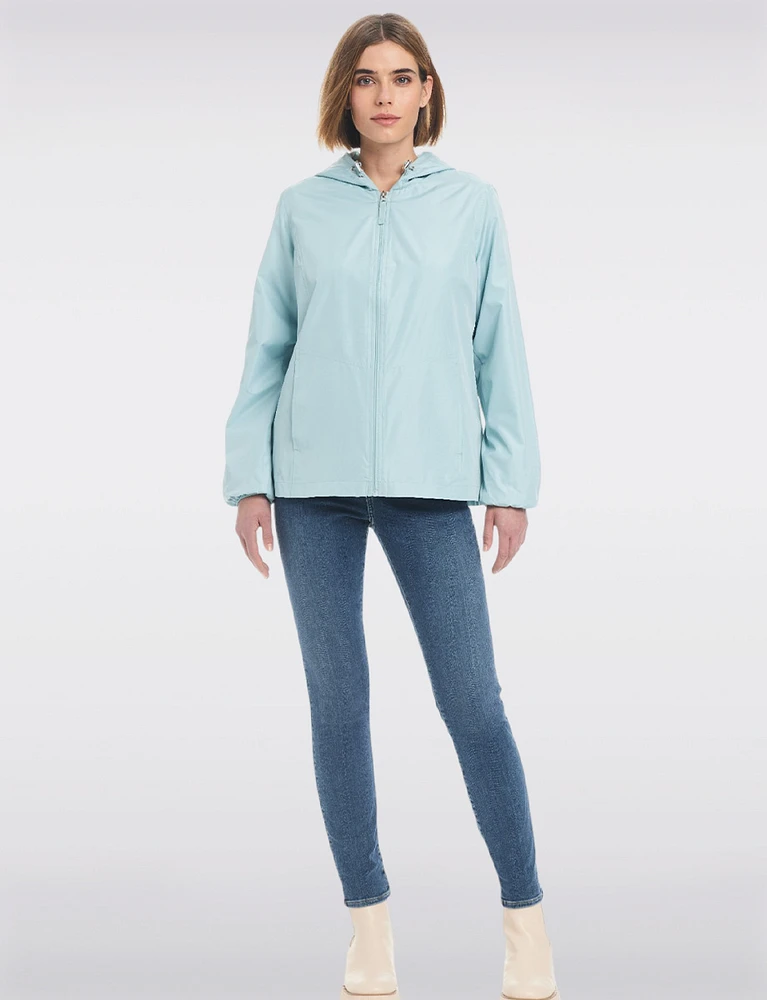 Lightweight Active Sporty  Windbreaker Jacket With Gingham-Lined Hood by Details