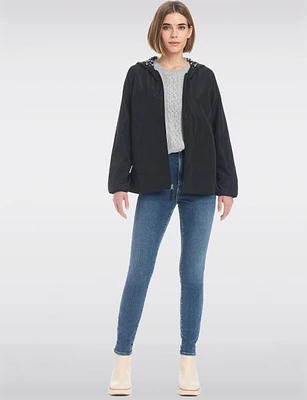 Lightweight Active Sporty  Windbreaker Jacket With Gingham-Lined Hood by Details