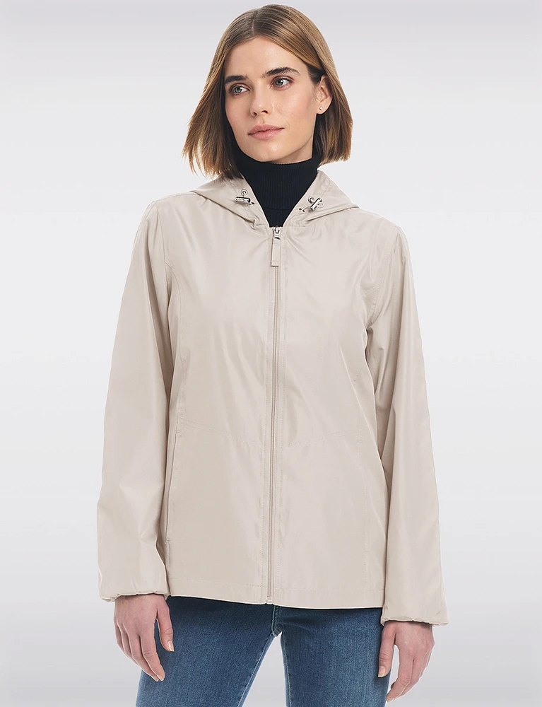 Lightweight Active Sporty  Windbreaker Jacket With Stripe-Lined Hood by Details