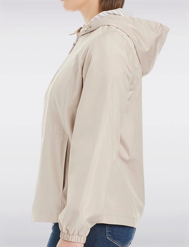 Lightweight Active Sporty  Windbreaker Jacket With Stripe-Lined Hood by Details