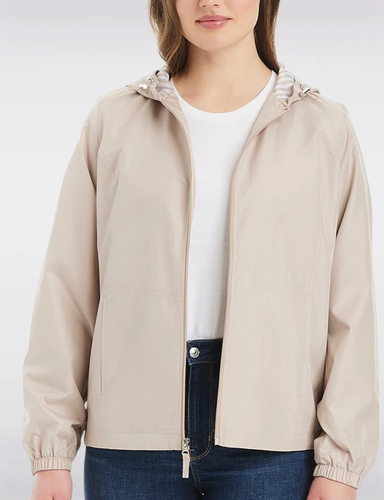 Lightweight Active Sporty  Windbreaker Jacket With Stripe-Lined Hood by Details