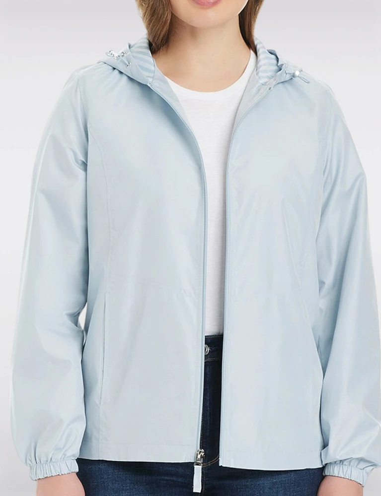 Lightweight Active Sporty  Windbreaker Jacket With Stripe-Lined Hood by Details