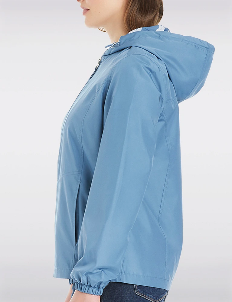 Lightweight Active Sporty  Windbreaker Jacket With Floral-Lined Hood by Details