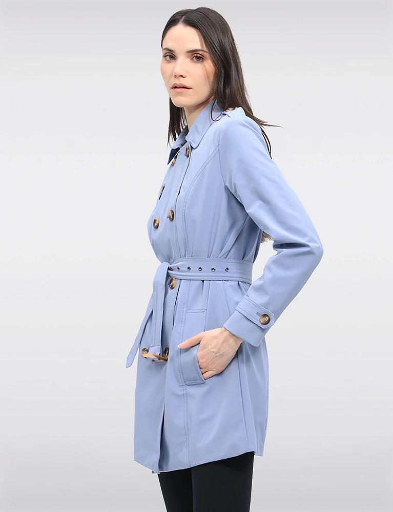 Vegan Breathe-Tech® Classic Double-Breasted Belted Trench Coat by Saki