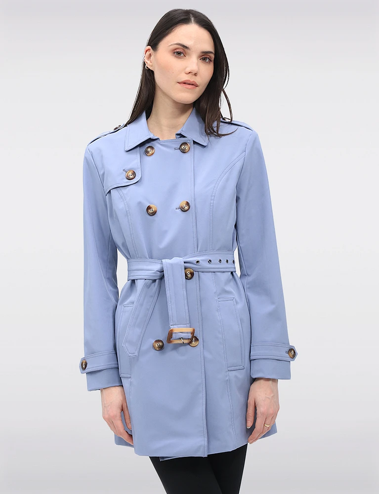 Vegan Breathe-Tech® Classic Double-Breasted Belted Trench Coat by Saki