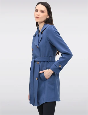 Vegan Classic Double-Breasted Slim Fit Belted Trench Coat by Saki