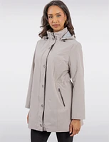 Vegan Softshell Breathe-Tech® Stripe-Lined Cinchable Waist Parka by Saki