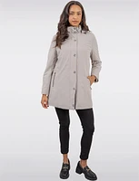 Vegan Softshell Breathe-Tech® Stripe-Lined Cinchable Waist Parka by Saki