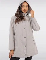 Vegan Softshell Breathe-Tech® Stripe-Lined Cinchable Waist Parka by Saki