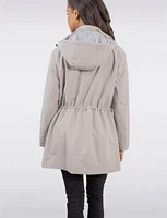 Vegan Softshell Breathe-Tech® Stripe-Lined Cinchable Waist Parka by Saki