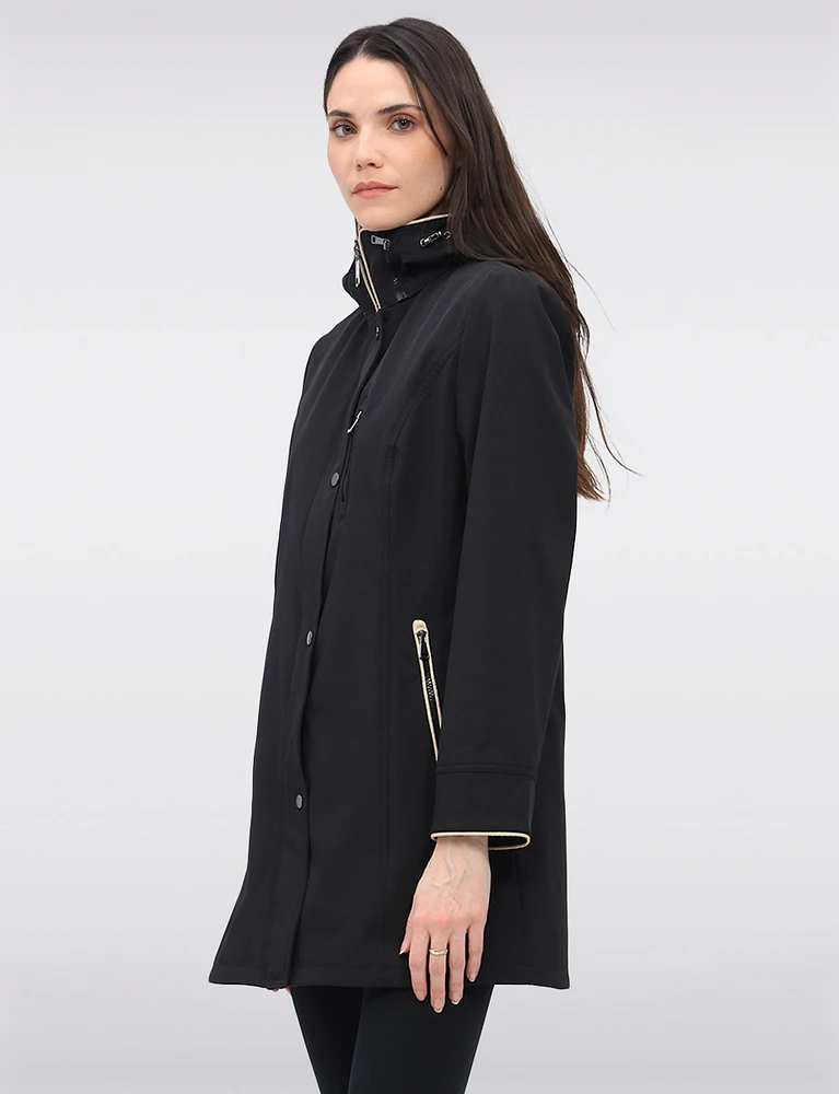Vegan Breathe-Tech® Straight Cut Beige Trim Hooded Jacket by Saki