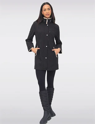 Vegan Breathe-Tech® Straight Cut Beige Trim Hooded Jacket by Saki