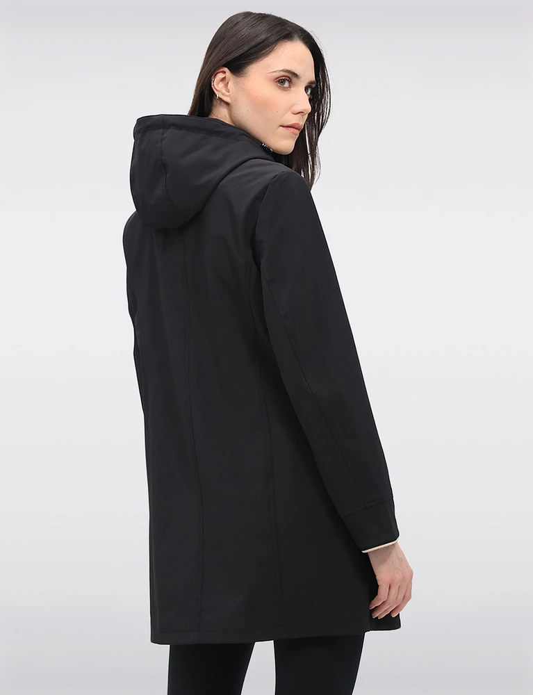 Vegan Breathe-Tech® Straight Cut Beige Trim Hooded Jacket by Saki