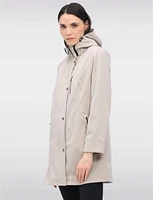 Vegan Breathe-Tech® Straight Cut Beige Trim Hooded Jacket by Saki