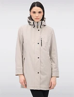 Vegan Breathe-Tech® Straight Cut Beige Trim Hooded Jacket by Saki